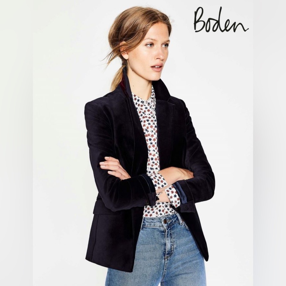 Boden Navy Blue Velvet Blazer Jacket